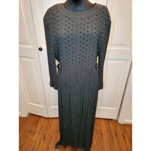 Vintage 90's Dark Green Eyelet Maxi Dress Impulsive sz 16 Cottagecore Whimsygoth
